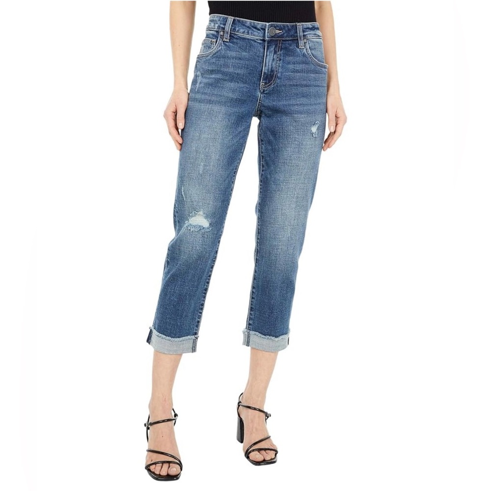 NWT KUT From The‎ Kloth Womens Crop Straight Leg Jeans Sz 22 W Blue Distressed